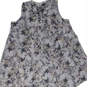 Umgee Dress Tunic Sleeveless Medium Sheer Boho Tie Front Thin Floral Ivory